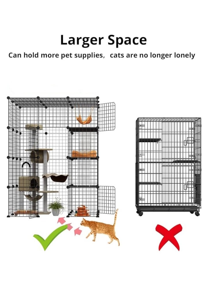 Large Cat Cage Enclosures Indoor Detachable Metal Wire Kennels DIY Playpen Kitten Crate Large Exercise Place Ideal for 1-4 Cat (Without Platform Black)