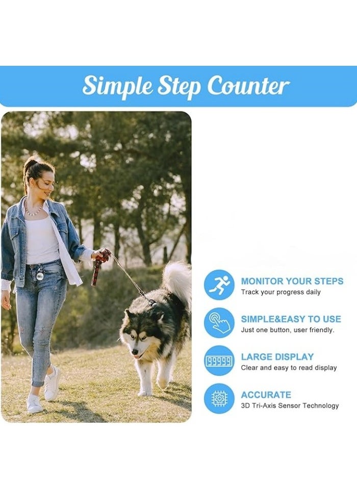 Simple Pedometer for Walking, Accurate Step Tracker with Carabiner, 3D Step Counter for Men Women Kids Seniors
