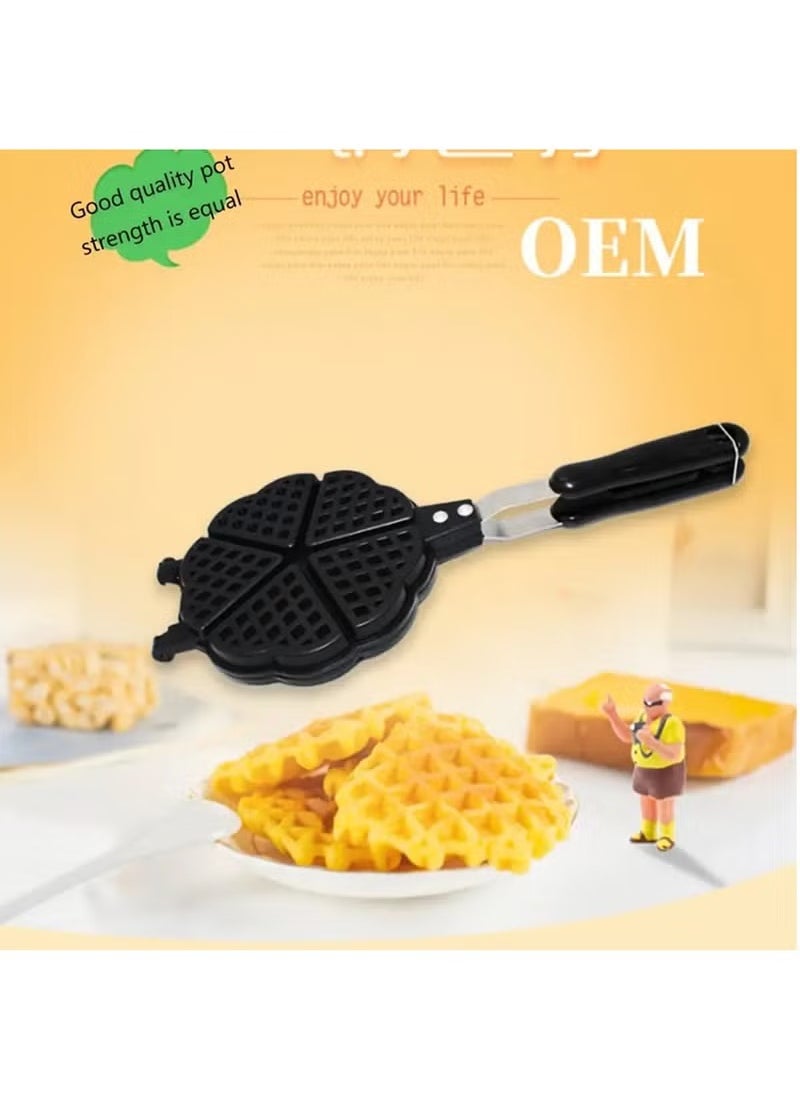 Waffle Maker Pan, 5.9in Aluminum Alloy Nonstick Heart Shaped Waffle Maker Portable Stove Top Camping Waffle Maker Pan for Breakfast Waffles Sandwich