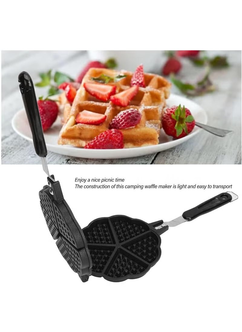 Waffle Maker Pan, 5.9in Aluminum Alloy Nonstick Heart Shaped Waffle Maker Portable Stove Top Camping Waffle Maker Pan for Breakfast Waffles Sandwich