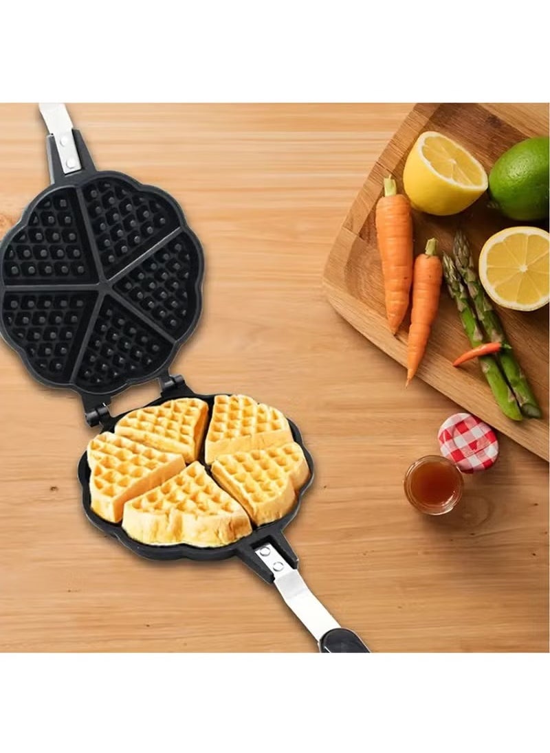 Waffle Maker Pan, 5.9in Aluminum Alloy Nonstick Heart Shaped Waffle Maker Portable Stove Top Camping Waffle Maker Pan for Breakfast Waffles Sandwich
