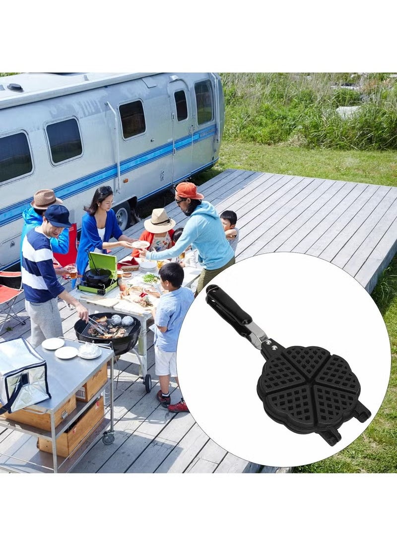 Waffle Maker Pan, 5.9in Aluminum Alloy Nonstick Heart Shaped Waffle Maker Portable Stove Top Camping Waffle Maker Pan for Breakfast Waffles Sandwich