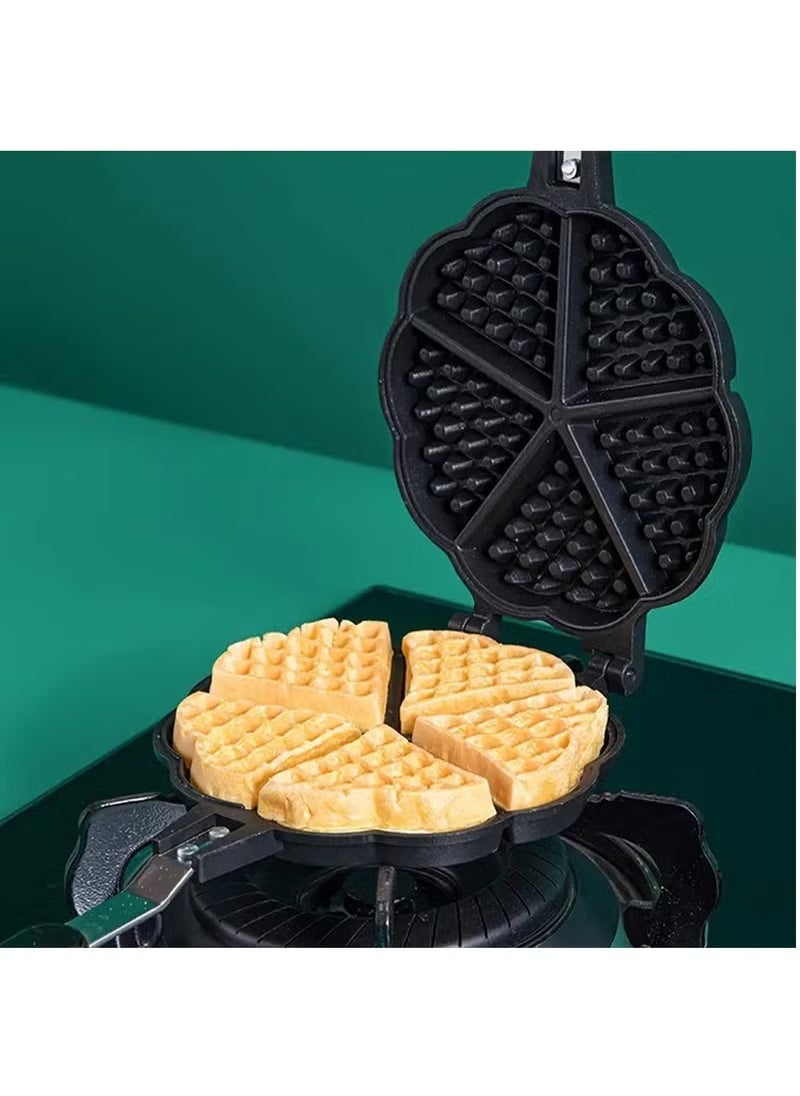 Waffle Maker Pan, 5.9in Aluminum Alloy Nonstick Heart Shaped Waffle Maker Portable Stove Top Camping Waffle Maker Pan for Breakfast Waffles Sandwich