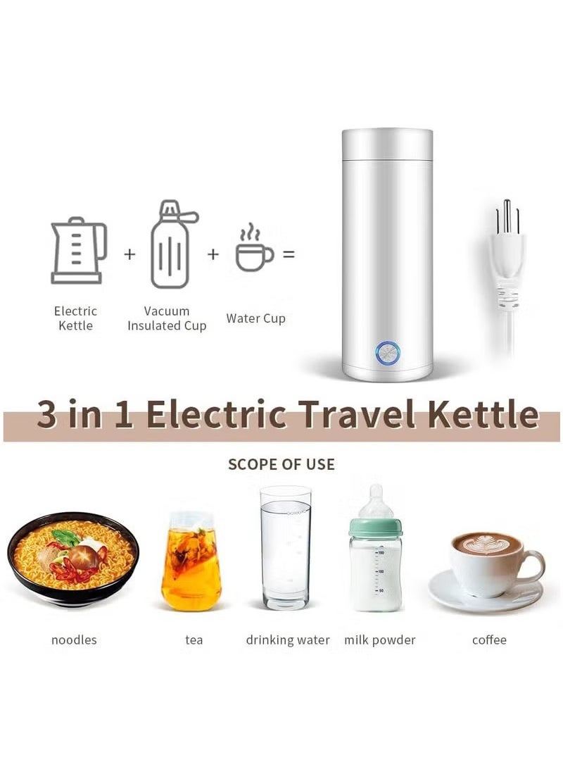 Electric Mini Travel Kettle, 400ml Portable Electric Kettle for Boiling Water, Water Boiler with Keep Warm Function, Small Tea Kettle with Fast Boil and Automatic Shut of (White)