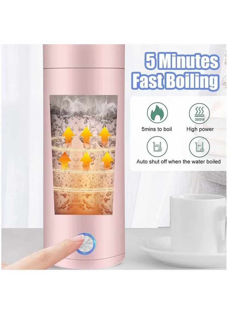 Electric Mini Travel Kettle, 400ml Portable Electric Kettle for Boiling Water, Water Boiler with Keep Warm Function, Small Tea Kettle with Fast Boil and Automatic Shut of (Pink)