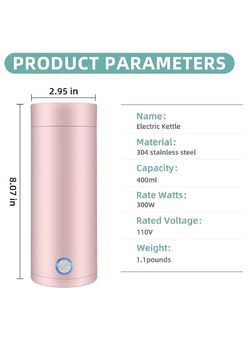 Electric Mini Travel Kettle, 400ml Portable Electric Kettle for Boiling Water, Water Boiler with Keep Warm Function, Small Tea Kettle with Fast Boil and Automatic Shut of (Pink)