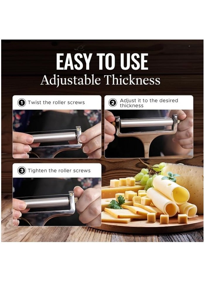 Kitchen Stainless Steel Wire Cheese Slicer - Adjustable Hand Held Cheese Cutter with 2 Extra Wires - Premium Cheese Shaver for Mozzarella, Cheddar, Gruyere - Cheese Cutter with Wire