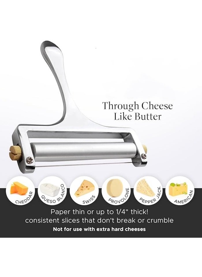 Kitchen Stainless Steel Wire Cheese Slicer - Adjustable Hand Held Cheese Cutter with 2 Extra Wires - Premium Cheese Shaver for Mozzarella, Cheddar, Gruyere - Cheese Cutter with Wire
