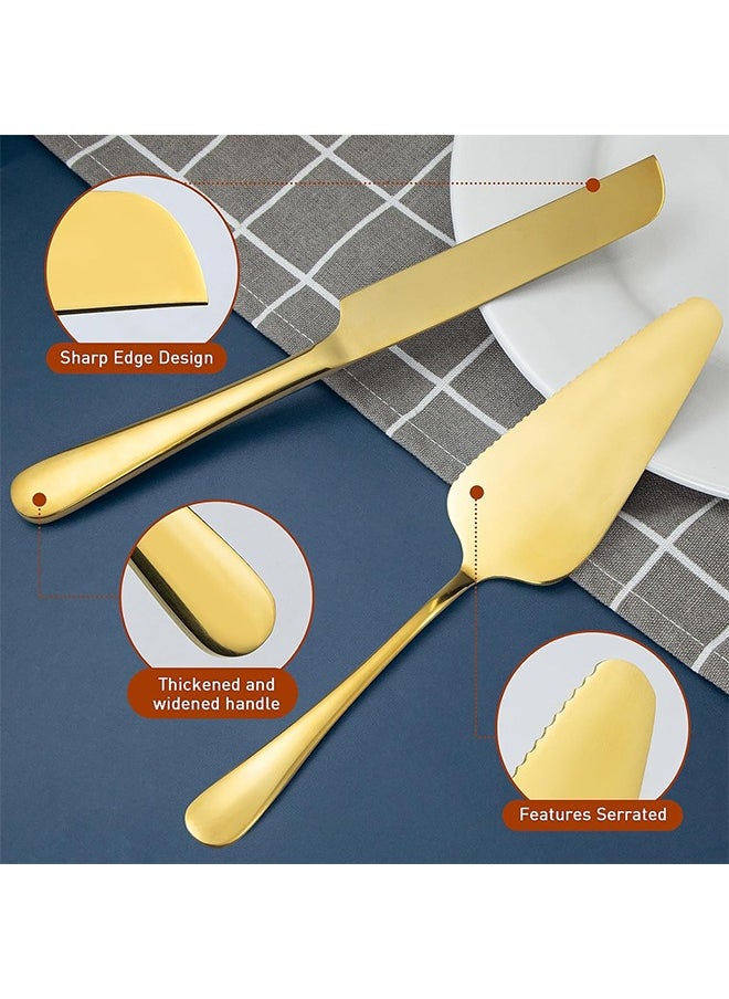 Wedding Cake Knife and Server Set, Cake Cutting Set for Wedding,Stainless Steel Cake Knife Suitable for Weddings, Includes 9.29 Cake Knife,8.86 Cake Server, Gold