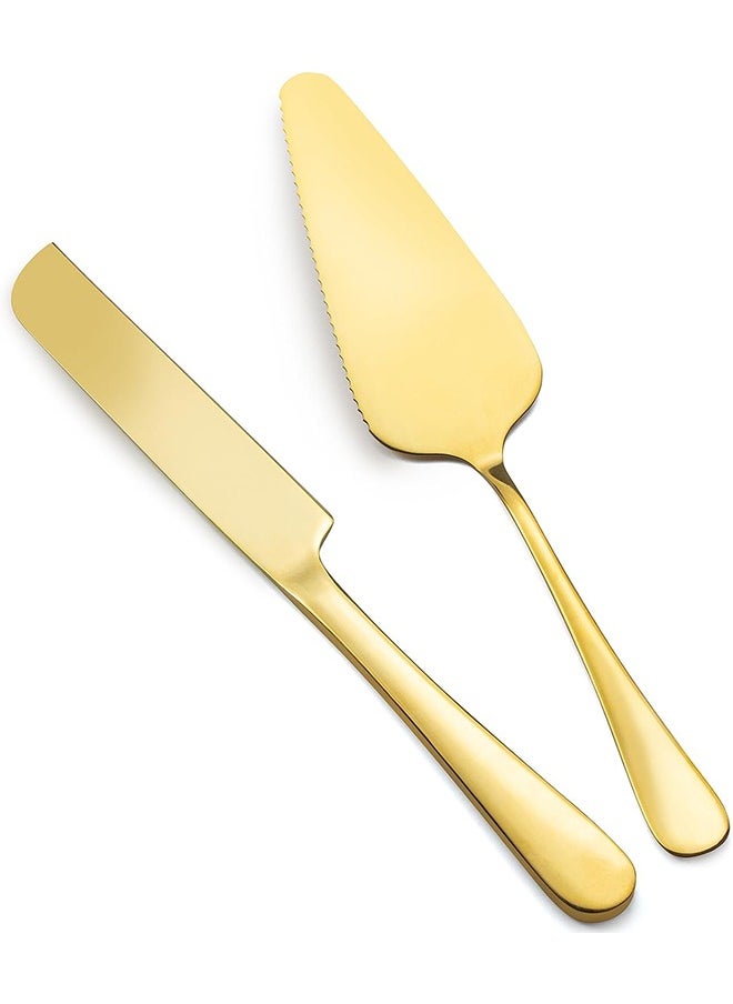 Wedding Cake Knife and Server Set, Cake Cutting Set for Wedding,Stainless Steel Cake Knife Suitable for Weddings, Includes 9.29 Cake Knife,8.86 Cake Server, Gold