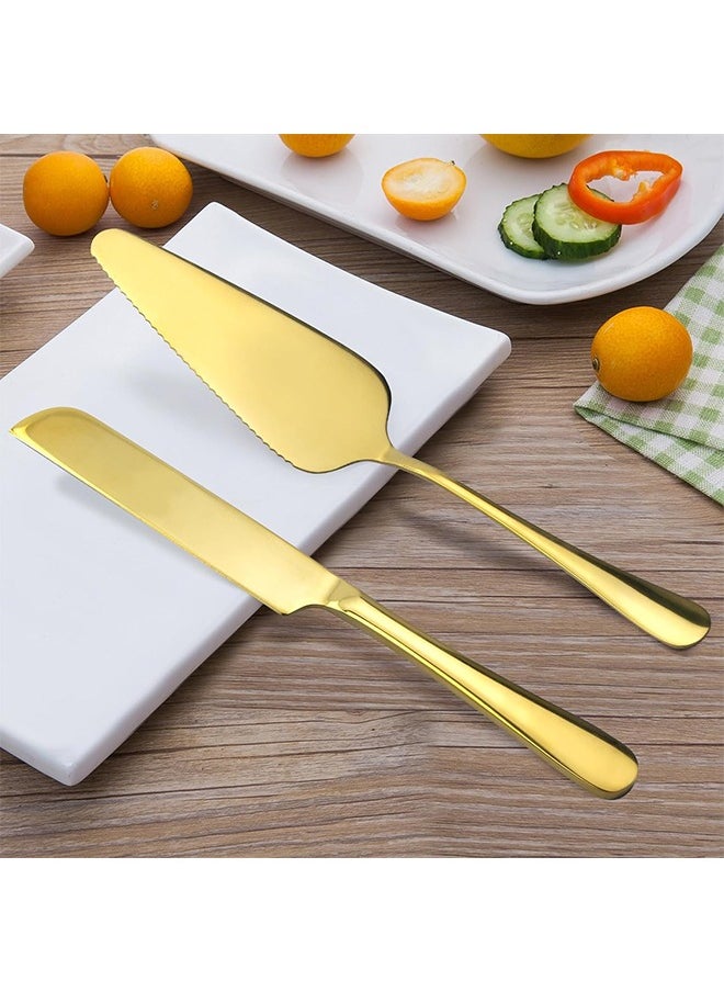 Wedding Cake Knife and Server Set, Cake Cutting Set for Wedding,Stainless Steel Cake Knife Suitable for Weddings, Includes 9.29 Cake Knife,8.86 Cake Server, Gold
