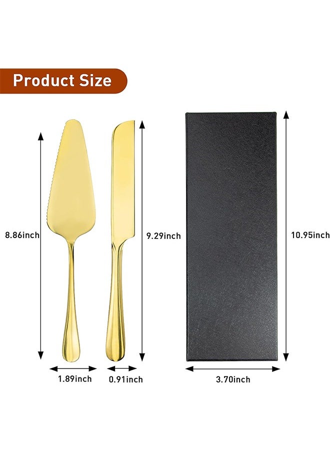 Wedding Cake Knife and Server Set, Cake Cutting Set for Wedding,Stainless Steel Cake Knife Suitable for Weddings, Includes 9.29 Cake Knife,8.86 Cake Server, Gold