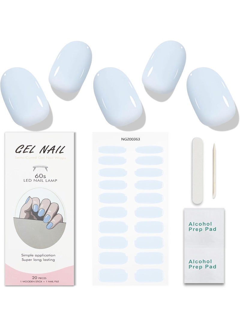 JMEOWIO Semi Cured Gel Nail Strips Solid Color Cream Blue Gel Nail Stickers Nail Supplies Nail Art Design Decoration Accessories