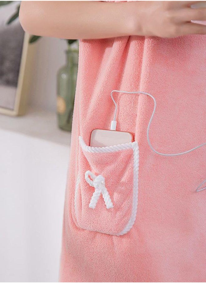 Wearable Bath Towel Bowknot Coral Velvet Bath Skirt  Women Shower Wrap with Pocket Absorption Quick Drying Bath Towel
