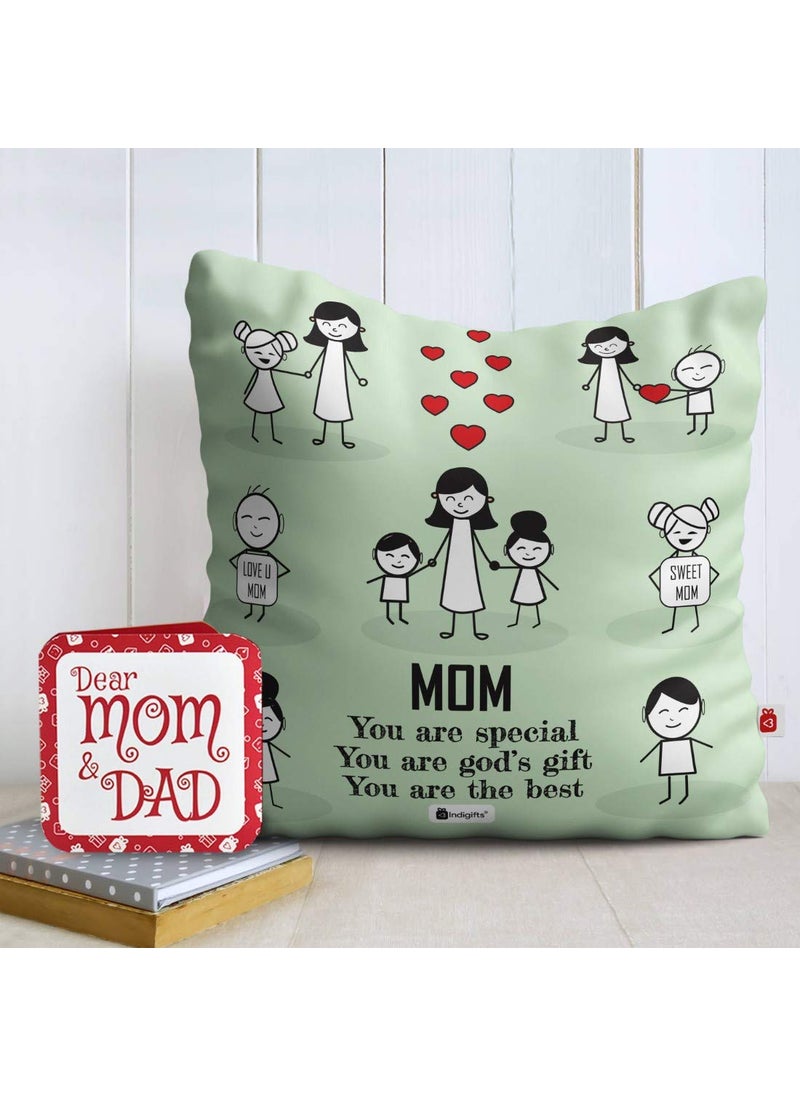 Indigifts Printed Cushion Cover with Filler Gift fo Mother Birthday Anniversary Mothers Day Special Day Home Decor (12x12 inch, Light Green).