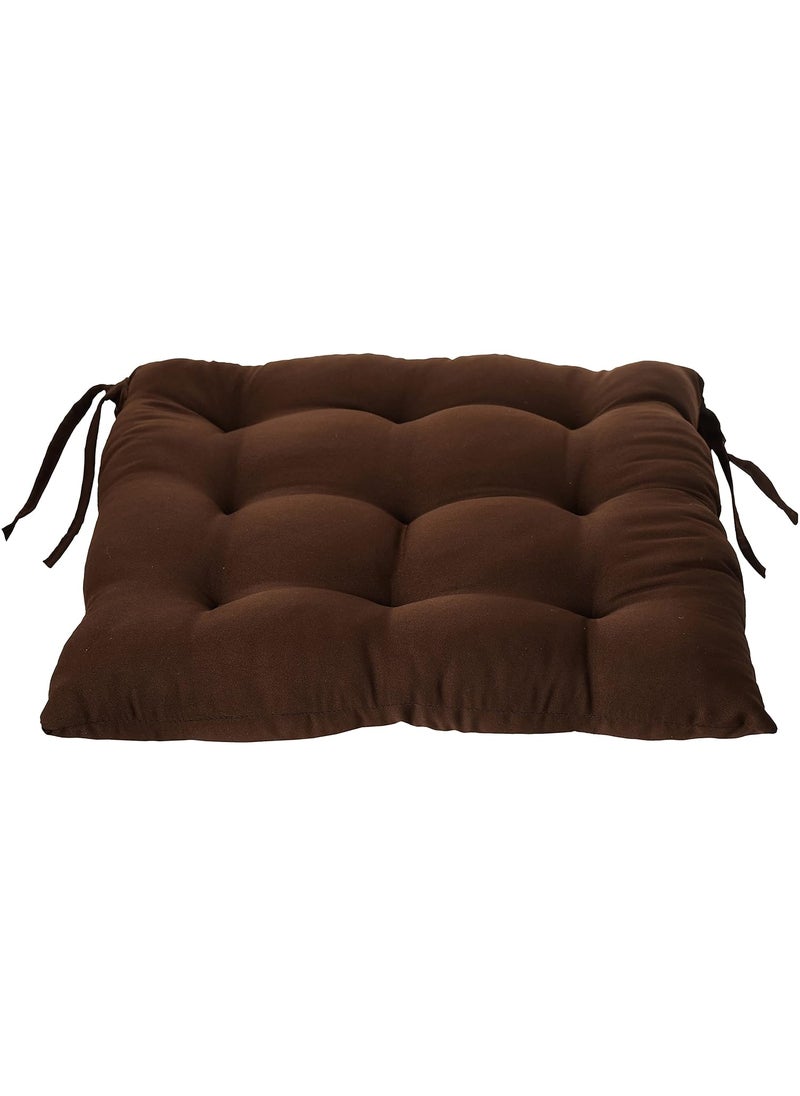Kuber Industries Microfiber Square Chair Pad Seat Cushion for Car Pad, Office Chair, Indoor/Outdoor, Dining Living Room, Kitchen with Ties-Pack of 3, 18 * 18 Inch (Brown)