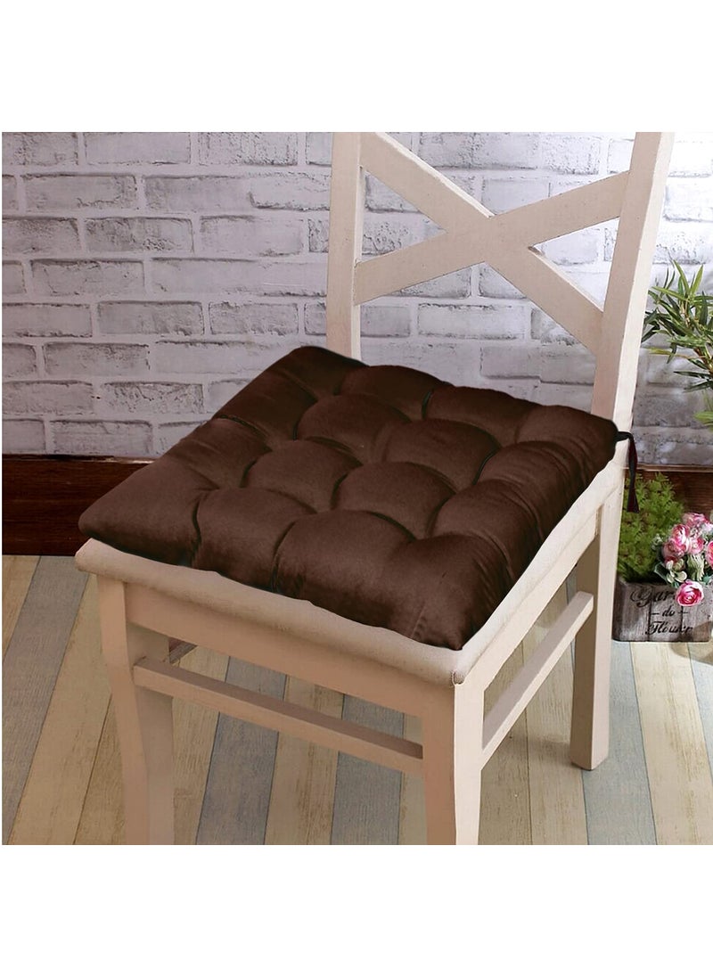 Kuber Industries Microfiber Square Chair Pad Seat Cushion for Car Pad, Office Chair, Indoor/Outdoor, Dining Living Room, Kitchen with Ties-Pack of 3, 18 * 18 Inch (Brown)