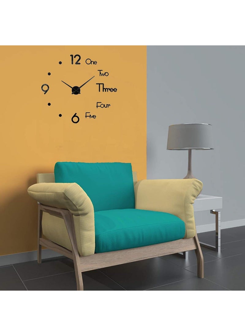 Wall Sticker Clock - DIY 3D Adhesive Sticker, Non-Ticking, Frameless, Plastic EVA Analog Watch with Adjustable Sizes (25 cm - 50 cm) for Livingroom, Bedroom, Office Decor,Home Gift (Alphabet)