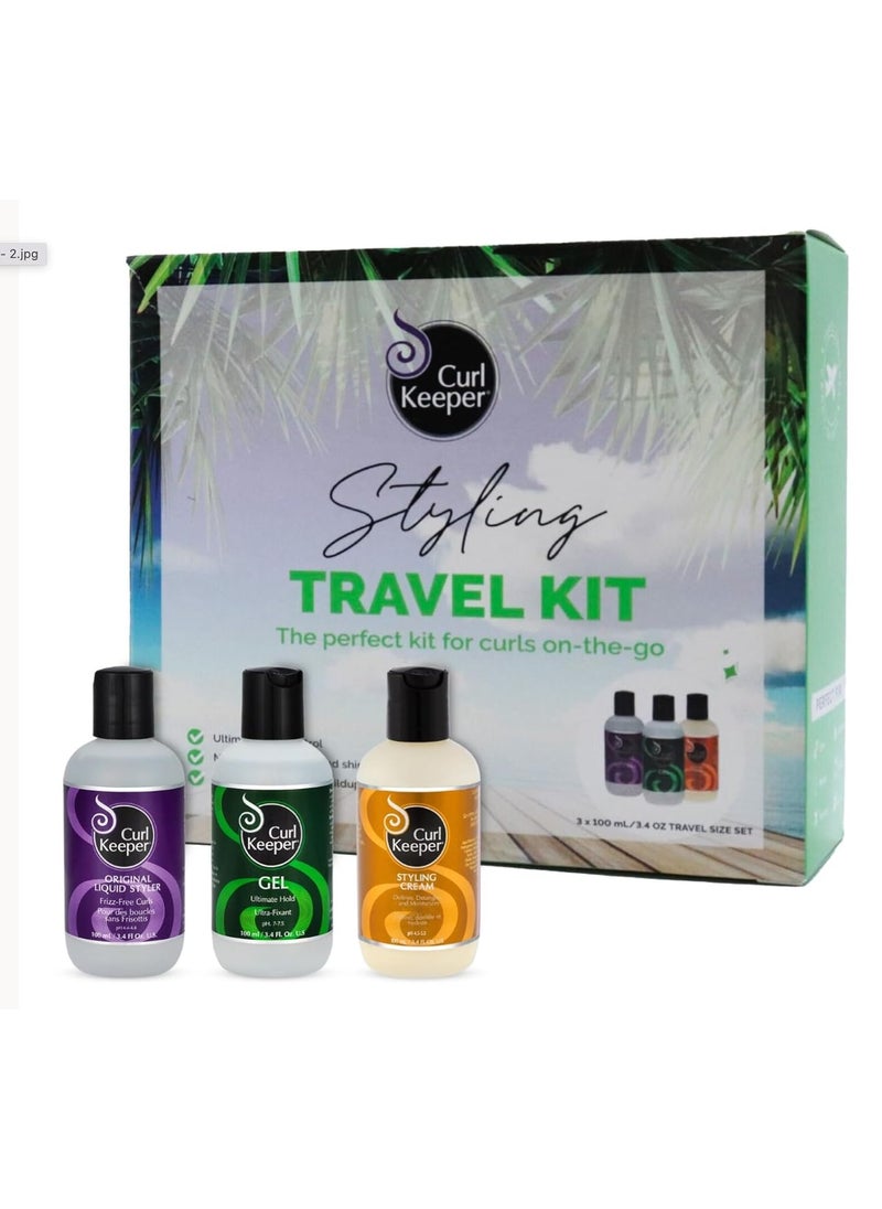 Curl Keeper Travel Pack for Curly Hair  TSA Approved Travel Set Includes Original Liquid Styler Hold Gel  Styling Cream  FrizzFree Hair Care Products for All Curl Types  Starter Gift Set