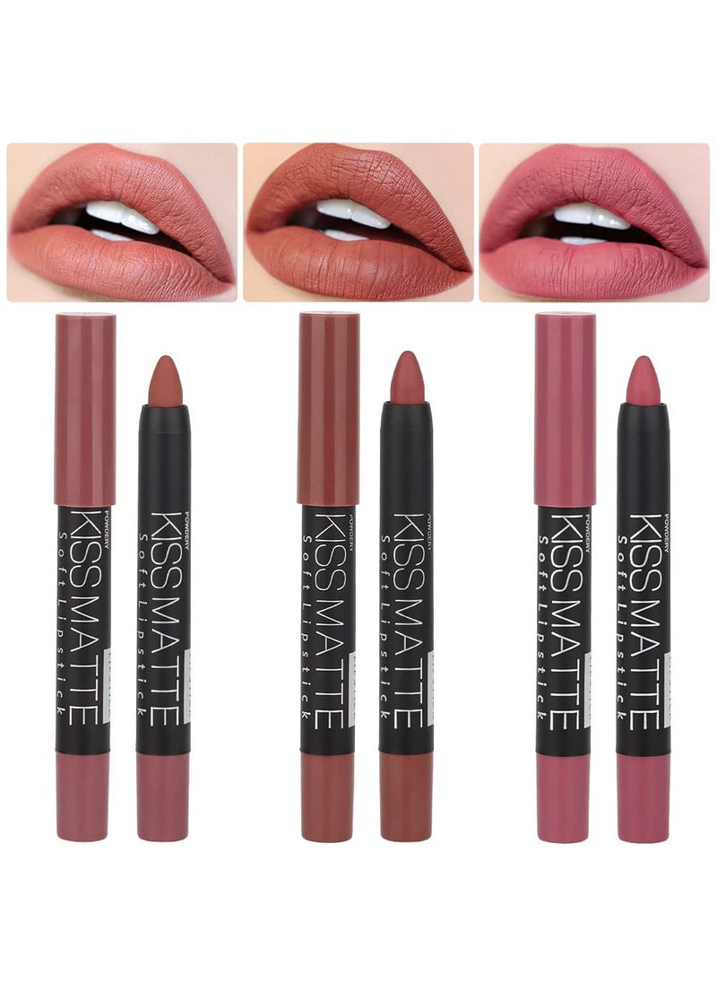 BINGBRUSH 3 Colors Longwear Lipstick Pack Set, Matte Color Stick Ultimate Lip Crayon for Makeup Collection - Nourishing Waterproof Velvet Lipgloss Lip Stain (05# 06# 09#)