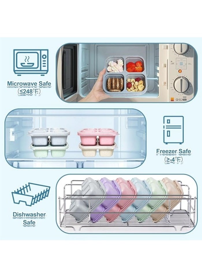 4 Pack Snack Containers, Divided Bento Snack Box, 4 Compartments Reusable Meal Prep Lunch Containers for Kids Adults, Food Storage Containers for School Work Travel