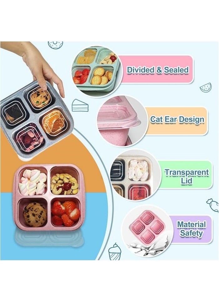 4 Pack Snack Containers, Divided Bento Snack Box, 4 Compartments Reusable Meal Prep Lunch Containers for Kids Adults, Food Storage Containers for School Work Travel