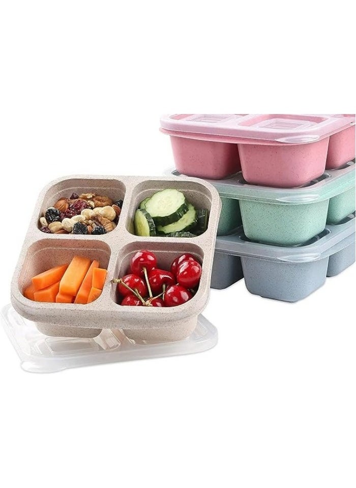 4 Pack Snack Containers, Divided Bento Snack Box, 4 Compartments Reusable Meal Prep Lunch Containers for Kids Adults, Food Storage Containers for School Work Travel