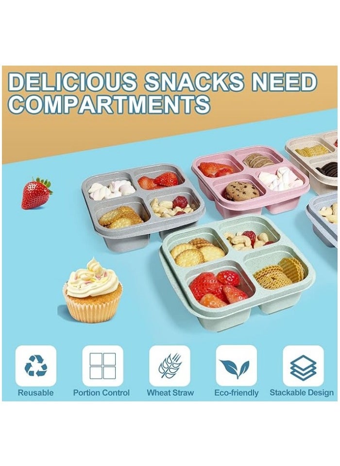 4 Pack Snack Containers, Divided Bento Snack Box, 4 Compartments Reusable Meal Prep Lunch Containers for Kids Adults, Food Storage Containers for School Work Travel