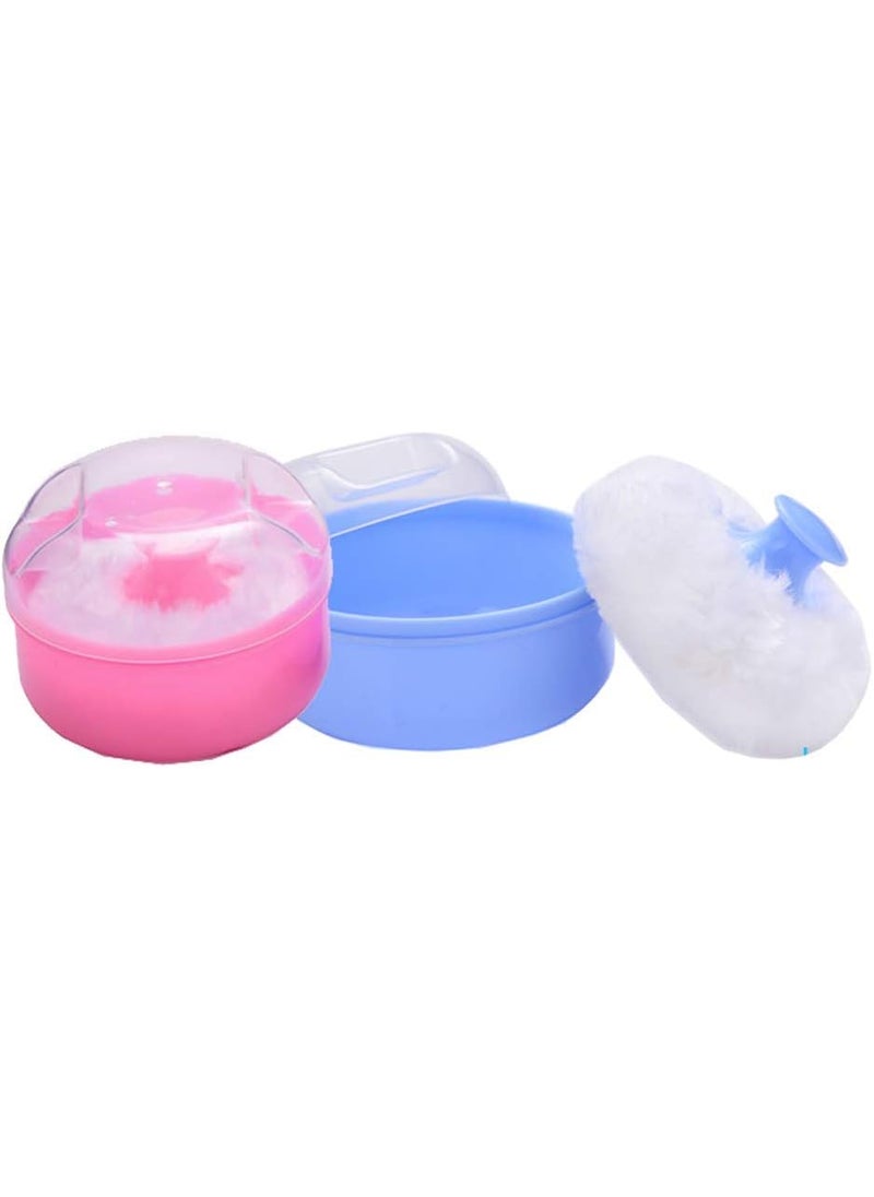 2PCS Plastic After-bath Powder Puff Box Bottle Kit Empty Refillable Face Body Talcum Powder Container Storage Jar Pot Vials Dispenser for Home or Travel (Pink + Blue)