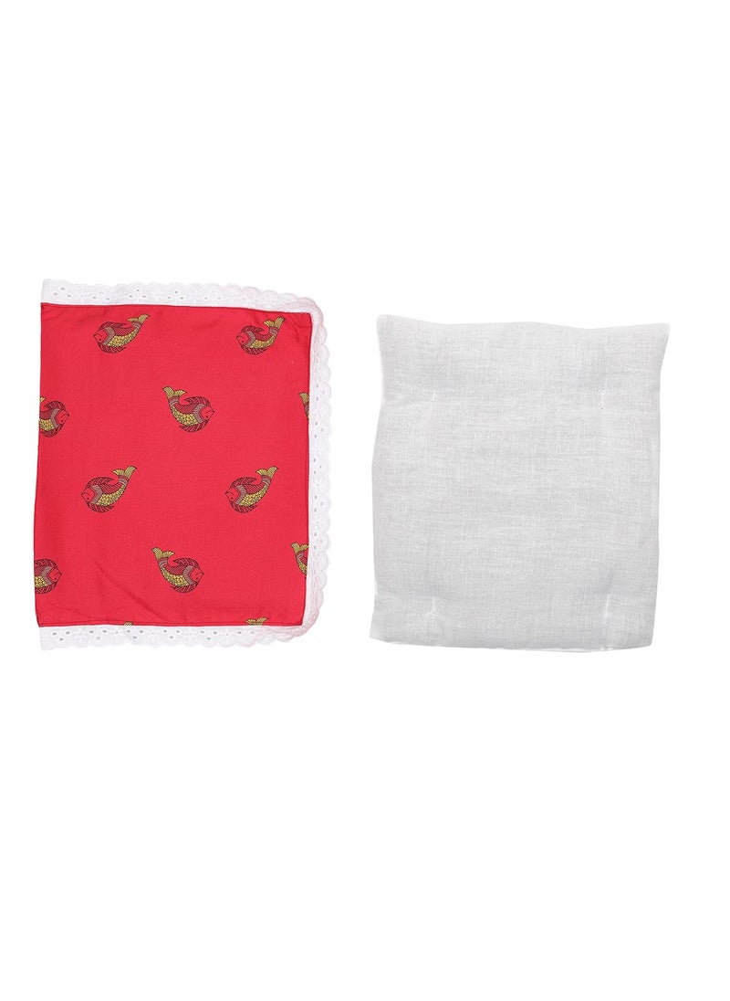 Grandma's Head Shaping Mustard Seed Rai Pillow for Newborn with 2 Pillow Covers- Red Fish