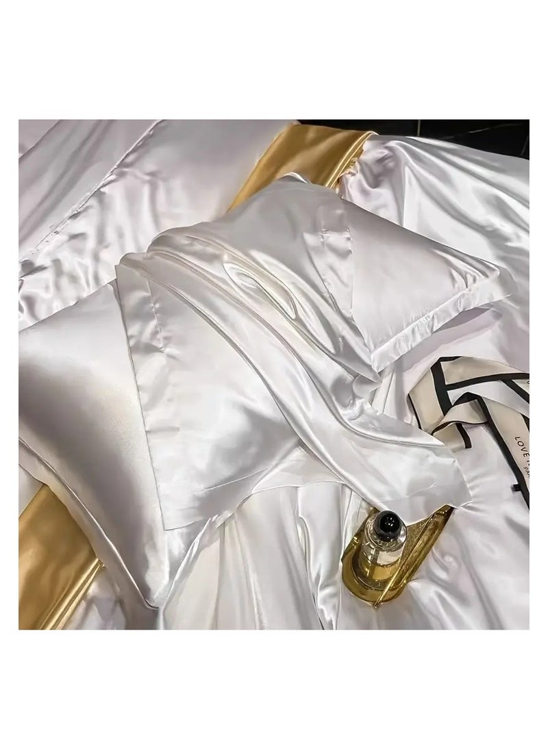 2-Piece Simple Solid Colour Silk Satin Pillow Case with Envelope Closure for Hair and Skin White