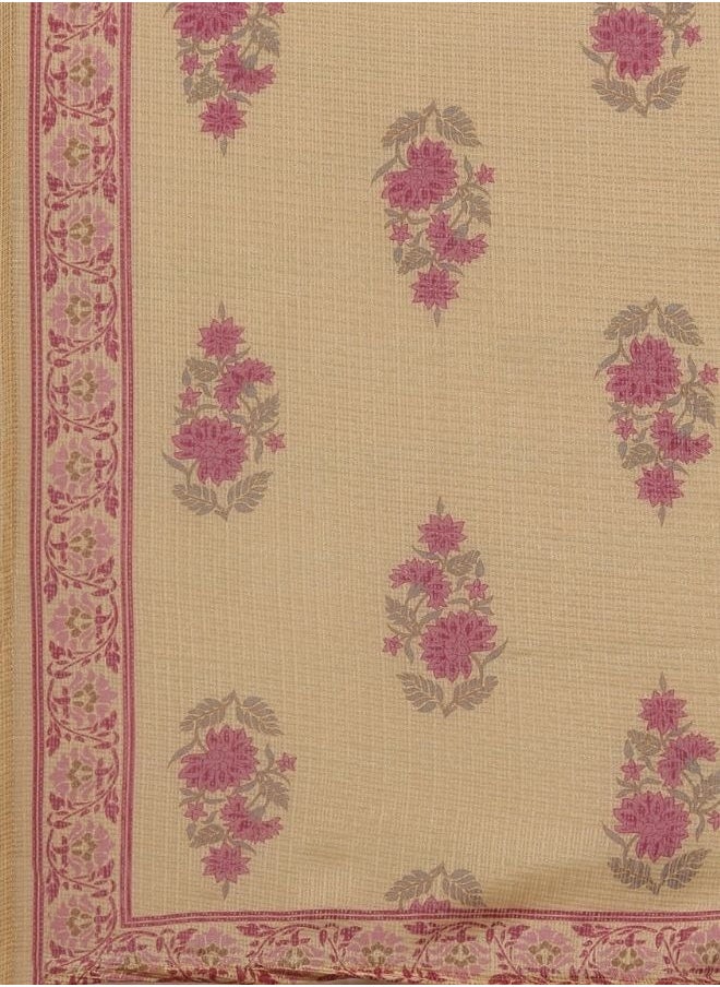 Embroideered 3pc kurta set with ontrast print dupatta-pink