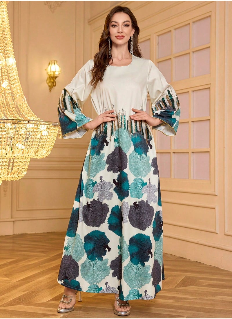 Arabic Dubai Muslim Middle Eastern Women's Abaya for Eid al-Adha with Beaded Embroidery - Stylish Dress