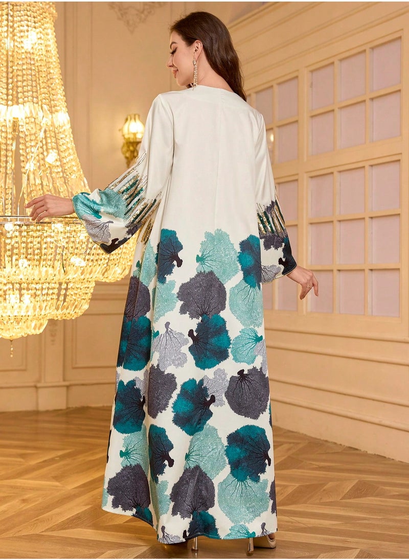 Arabic Dubai Muslim Middle Eastern Women's Abaya for Eid al-Adha with Beaded Embroidery - Stylish Dress