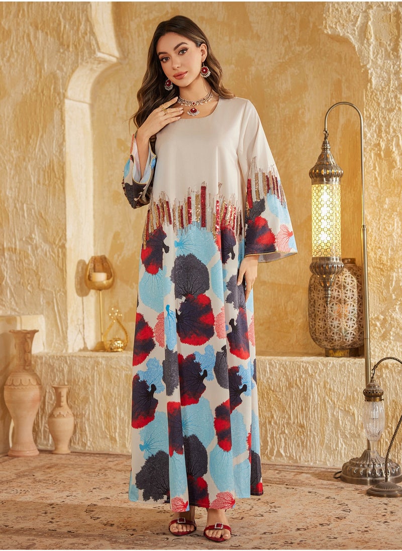 Arab Dubai Muslim Middle Eastern Long Dress for Women, Fashionable Eid al-Adha Beaded Embroidered Gown