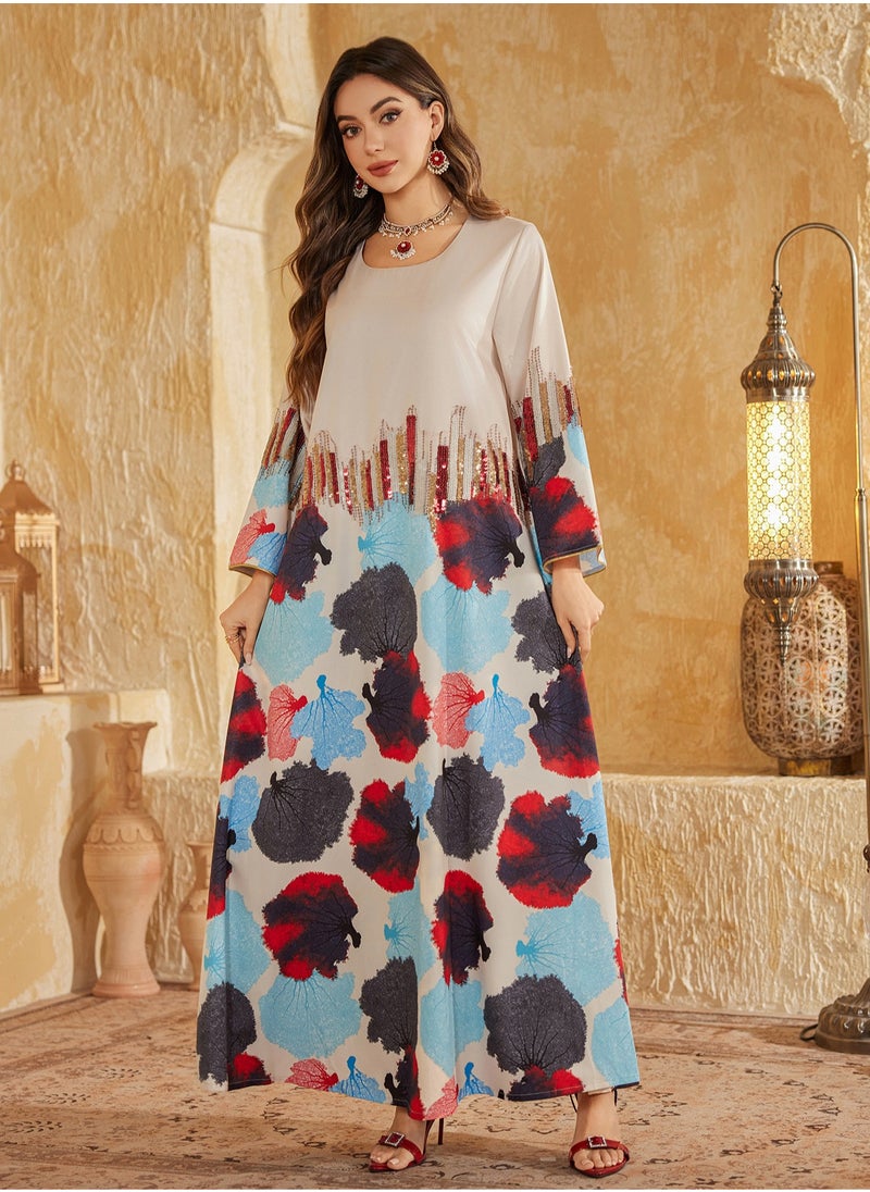Arab Dubai Muslim Middle Eastern Long Dress for Women, Fashionable Eid al-Adha Beaded Embroidered Gown