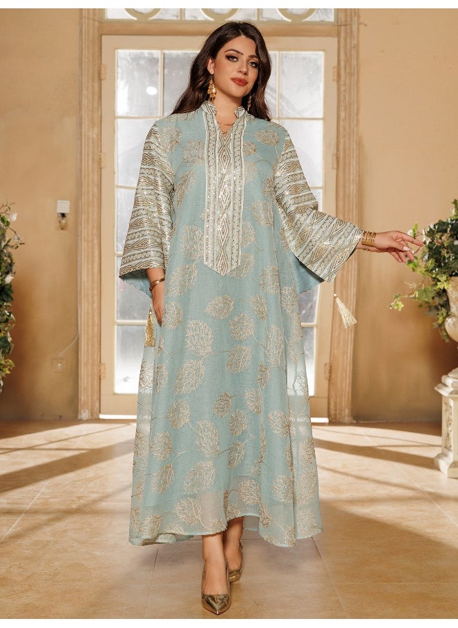 Embroidered Sequin Long Robe Dress