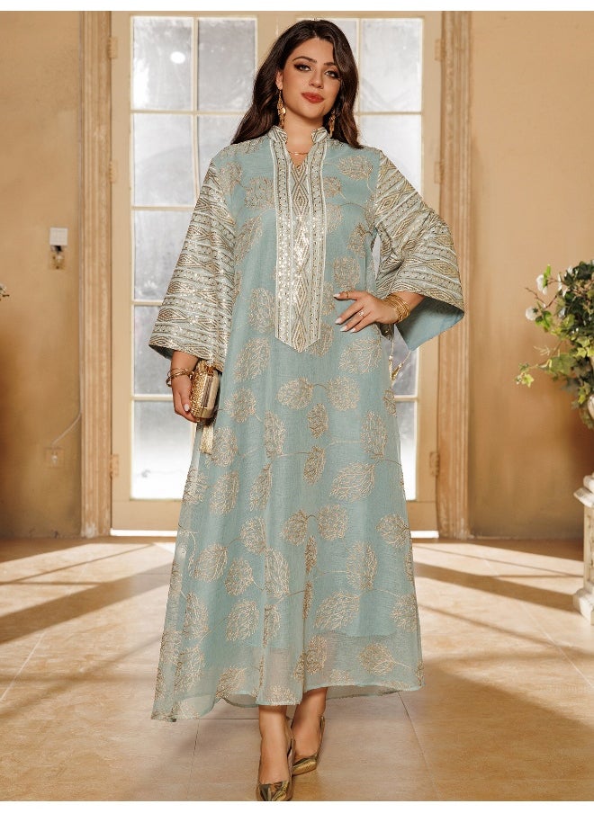 Embroidered Sequin Long Robe Dress