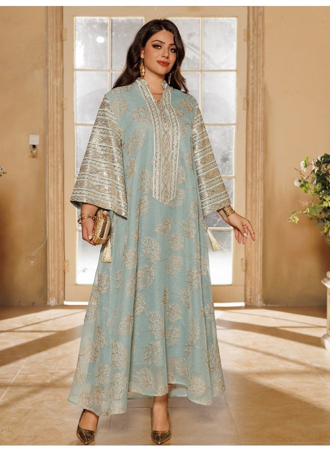 Embroidered Sequin Long Robe Dress