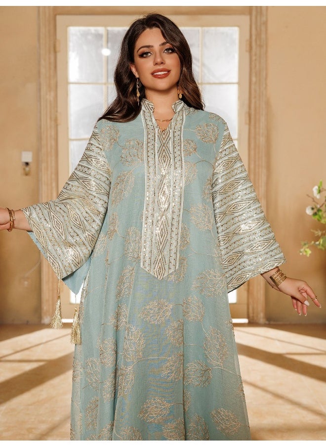 Embroidered Sequin Long Robe Dress
