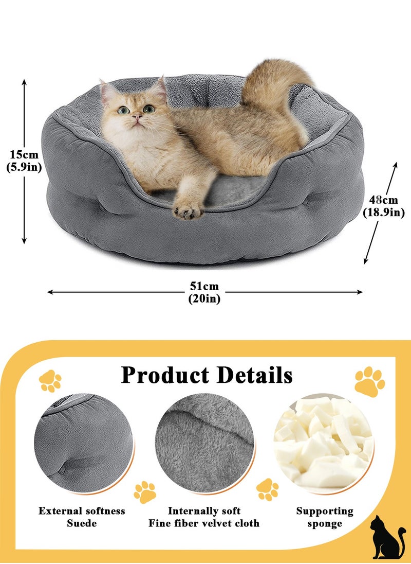 Small Dog Bed for Small Dogs, Cat Beds for Indoor Cats, Pet Bed for Puppy and Kitty, Extra Soft & Machine Washable with Anti-Slip & Water-Resistant Oxford Bottom, Grey, 20 inches