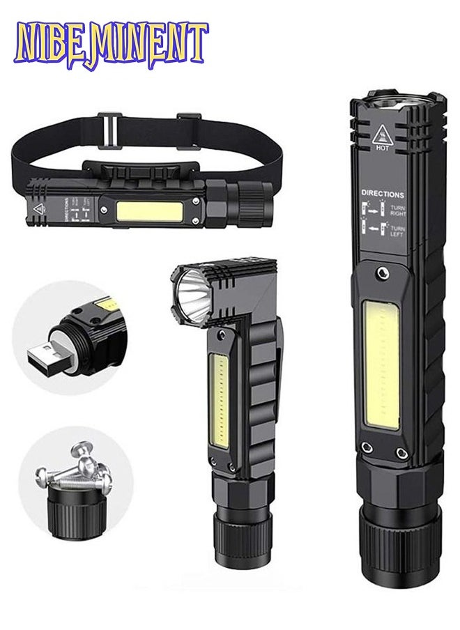 USB Rechargeable Headlamp, 1200 Lumens Portable Magnetic Head Flashlight for Adults, 360 Degree Rotate Led Work Light, Waterproof, 5 Modes for Outdoor, Hiking, Fishing