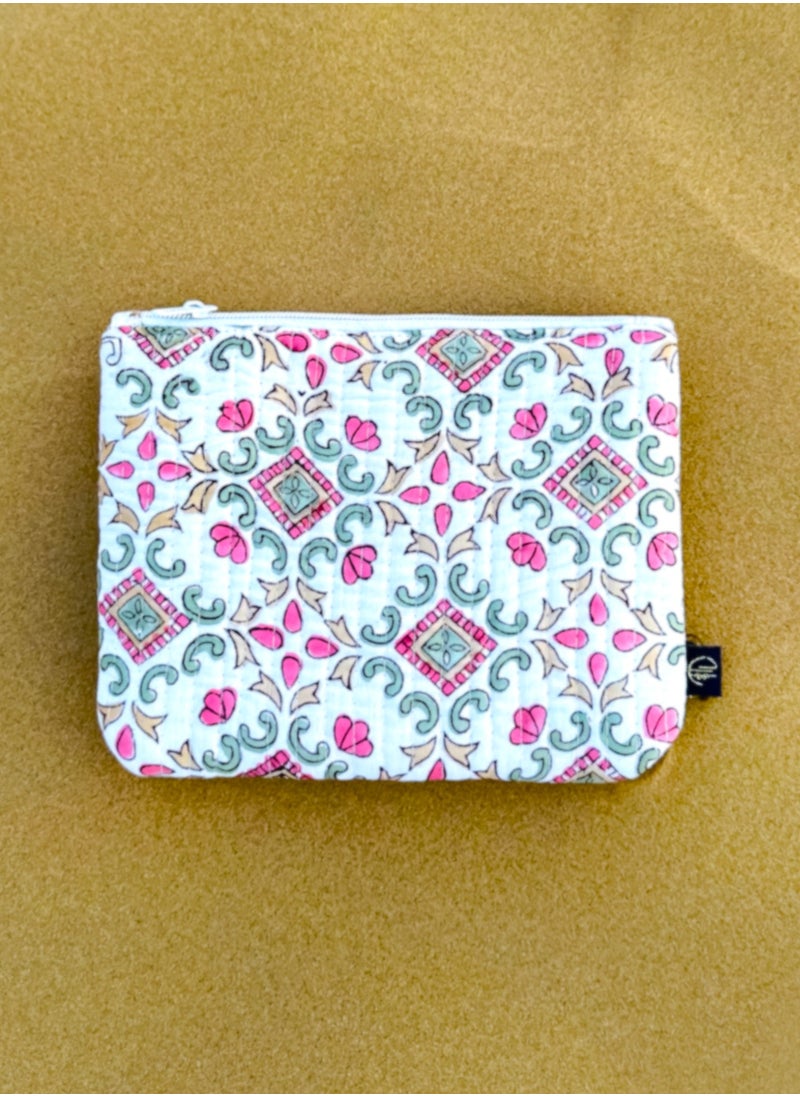TohfaLuxe Auro Handmade Bloch Printed Flat Pouch