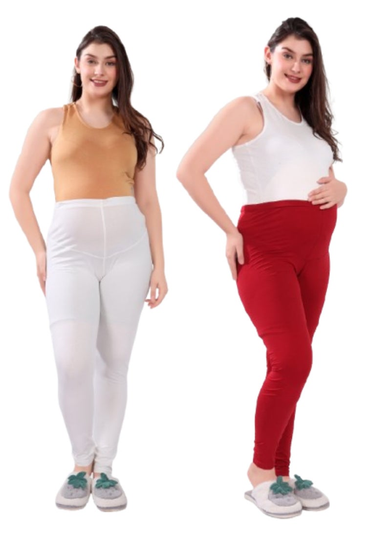Pack of 2 Viscose Solid High Waist Maternity Leggings