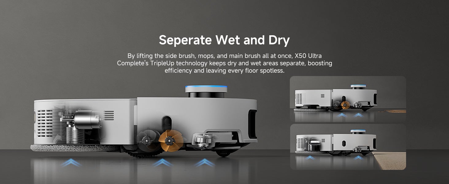 X50 Ultra Complete Robot Vacuum and Mop with Self-Cleaning, Liftable LDS, Clean under Low Furniture, Cross Barriers Up to 6cm, AI Camera, Up to 20,000Pa, Detangling Brush, Voice Control 75 W X50 Ultra White