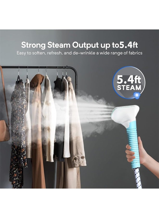 Steam Iron Double Pole, Standing Steamer Iron with Adjustable Garment Hanger, Roll Wheels and Built-in Ironing Board, Adjustable High Power Garment Steamer for Home