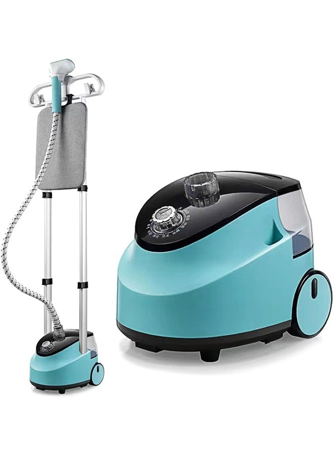 Steam Iron Double Pole, Standing Steamer Iron with Adjustable Garment Hanger, Roll Wheels and Built-in Ironing Board, Adjustable High Power Garment Steamer for Home