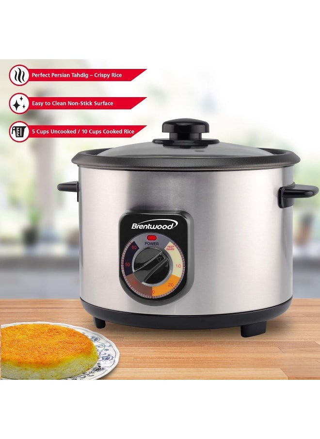 Brentwood Crunchy Persian Rice Cooker, Stainless Steel (5-Cup Uncooked/10-Cup Cooked)