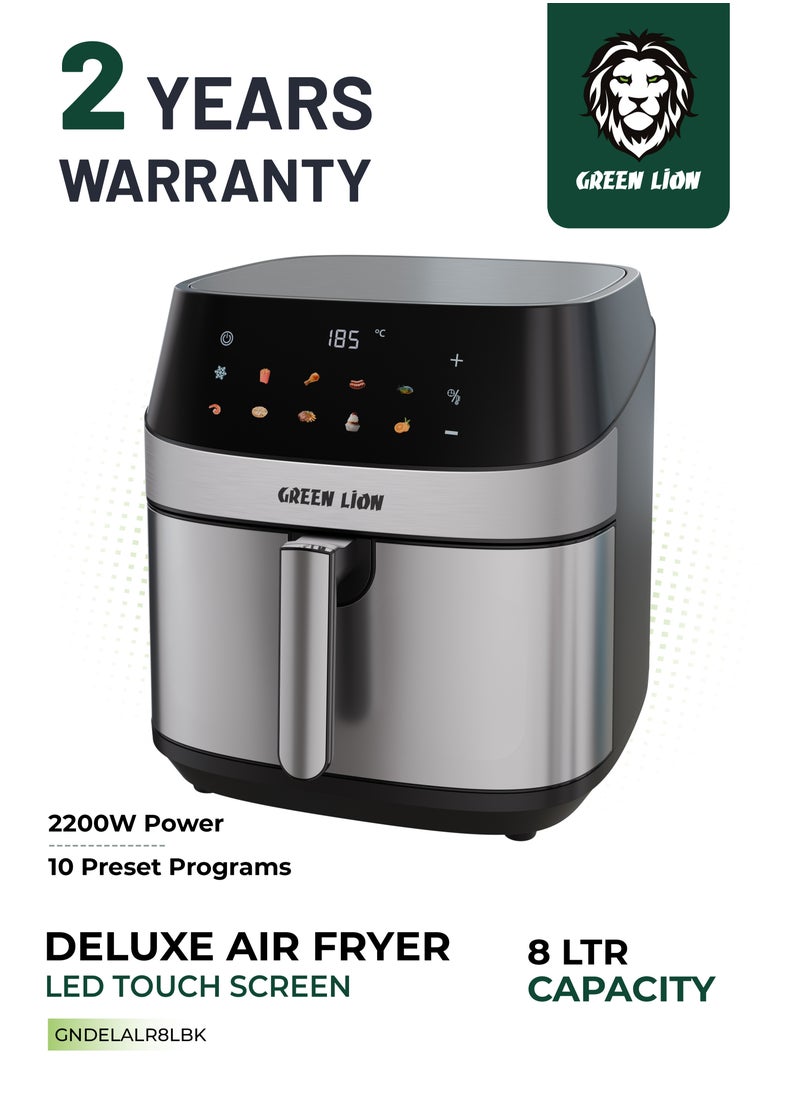 Air Fryer 8L with LED Touch Screen/ Deluxe  / Non-Stick Coating / Up to 200°C Temperature / Air Fry / Airfryer / 2200W Power / 10 Preset Programs - Black