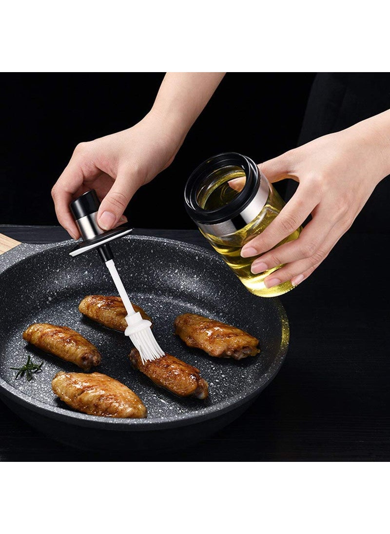 ANKZWEE Borosilicate Glass Food Storage Spice Container Salt Sugar Condiment Jar with Spoon and Olive Oil Bottle with Brush Combo for Kitchen (Transparent)(Set of 2)(250ml)